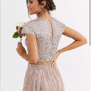 NWT, ASOS “maya bridesmaid delicate tulle two piece taupe”